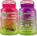 SUPPLEMENTS STUDIO מקיף את בריאות העצם & בריאות בונדלה - Women's Daily Multivitamin עם Iron + Plant-based Calcium, Magnesium, Zinc, D3, K2 & Turmeric - טבעוני, Non-GMO, Ingredientsientsients
