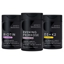 מחקר ספורט טבעוני Biotin 10,000mcg עם שמן קוקוס, תוספי Evening פרירוז תוספת של שמן קר Pressed וצמח מבוסס ויטמין K2 MK7 + טבעוני D3 5000iu