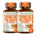 תוסף Turmeric Curcumin עם ג'ינג'ר Root לתמיכה משותפת, Digestive & Gut Health Contain - מכיל כורכום אורגני עם Black Pepper (Bioperine) עבור Absorption משופרת - 60 קפסולות, 2 Pack