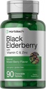 Horbaach Black Elderberry עם ויטמין C ו- Zinc | 90 טבליות Chewable | מעורבים ברי פלאפור | Immune Support Complex