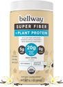 Bellway Super סיבים + אבקת חלבון, חומצה אורגנית ללא סוכר פסיכותרפיה Husk סיבים אבקת עם 20g Plant חלבון Per המשרת, Vanilla, 12.7 oz oz