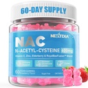 Nextdia NAC חניכיים לילדים ומבוגרים, Chewable N-Acetylsteine תוסף 600 מ"ג 1000 מ"ג w /Vitamin C, Zinc, Elderberry for Antioxidants & Immune Support, Lung & Liver Health, Sugar Free, 120 Ct