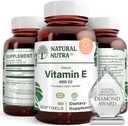 Natural Nutra Vitamin E 400 IU Supplement, Enrich Health Nutrients, Promotes Skin Health, Enhance Hair & Nails Growth, Supports Body Fat Level, Helps Heart Health & Protects Skin Texture, 60 Soft gels
