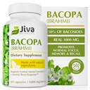 Jiva הבוטנים Bacopa Monnieri תוסף 1000 מ"ג טהור לשרת - High Potency Bacopa Monnieri (Brahmi) & Extract for Normal Brain, Focus, & Memory Support - Ayurvedic Herbs - 60 קפסולות