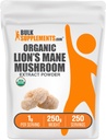 BulkSupplements.com Organic Lion's Mane Mushroom אבקה - Lions Mane תוספת אבקה, Superfood for Well-Being - טבעוני, 1g ל-250g (8.8 oz) (Pack of 1)
