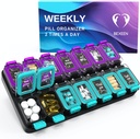 עוד מארגנת גלולות שבועיות גדולות 2 פעמים A Day - Airtight Pill Box 7 Day - Am Pm ויטמין Case - תרופה המכילה שבועיים תוספת תרופות לשמור פעמיים Med XL ירוק / Purple