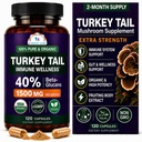 CanceR SCIENCES טורקיה Tail Wellness Mushrooms תוסף, USDA Certified Organic Extract, תוספת כוח 1,500 מ"ג, בטיחות גבוהה 40% Beta-Glucans, Gut & Immune Support, Natural Digestive, 120 קפסולות