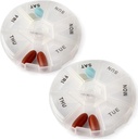 Deke Home - Round Portable Pill Box (2 Pack), תוכנית לרפואה, Small 7 Day Travel Container, תרופות, ויטמין Holder, Pillbox מארגנת, Pill Dispenser, Daily sorter &תזכורתer, BPA חינם