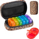 Serfeymi® Travel Pill Productionser 2 Times A Day AM PM שדרג את תיבת הכדור של Rainbow Pill Box 7 Day with Portable Zipper Canvas Pill Case, Medicineארגן עבור גלולות, ויטמינים, שמן דגים - בראון 01