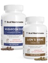 Real Mushrooms ויטמין D2, Zinc, Chaga, Reishi (120ct) ו- Lion's Mane (300ct) Bundle - Immunity and Cognitive Support, Chelated Zinc for Improved Absorption - טבעוני, Gluten Free, non-GMO