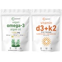 Micro Ingredients ויטמין D3 5,000iu + K2 100mcg Softgels & אומגה 3 שמן Algae שמן תוספת Bundle 2 Pack | Essential Sunshine ויטמיניםs | אומגה 3 Full Spectrum Alternative to Fish Oil