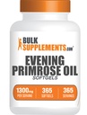 BulkSupplements.com Evening Primrose Oil Softgels - תוספי GLA, Evening Primrose Oil 1300 מ"ג - Gluten Free, 1 Softgel לכל המשרת, 365 Count (Pack of 1)