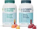 SmartyPants Prenatal and Men's Multivitamin Gummies Bundle: אומגה 3 שמן דגים (EPA / DHA), ביוטין, Methylfolate, ויטמין D3, C, ויטמין B12, B6, A, K & Zinc for Immune Support (30 יום אספקה)
