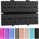 Foldable Pill מארגנת 2 פעמים ביום w/Etched Labels - Dual Protection & Portable Weekly AM Pill Box, 7 Day Medicine Container, Big Travel Pill Case for Week תוסף ויטמינים - All Black Black Black