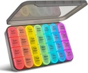 Greencycle Weekly Pill Organer, 7 Day / 4 Times A Day Big Pill Cases Moisture-Proof Pill Box AM PM Medicine ארגן כדי להחזיק ויטמינים שמן שמן השוואת תוספי מזון דגים (Rainbow)
