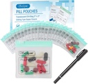 Serfeymi 32 Pcs Zippered Pill Pouches מארגנת בגרות פלסטיק 3 X 3 Inches 12 mil Self Sealing with Slide Lock Writable Label Translucent Travel Medicine Storage Bag Case ו 1 Pc Marker-Green Green