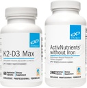 XYMOGen ActivNutrients Without Iron (240 קפסולות) + K2-D3 מקס (60 קפסולות) - Multivitamin for Energy and Mood Support with ויטמין D 5000 IU כמוסות + ויטמין K2-D3