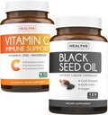 Black Seed & ויטמין C (2-Month Supply) Total Defense Immune Bundle of Black Seed Oil - Nigellia Sativa Cold-Pressed Cumin Seed (120 Capules) & ויטמין C Immune Support (60 טבליות צמחוניות)