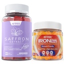 1Pack Saffron תוספת חניכיים 100% טהור Saffron לחלץ את כל החניכיים + 2P שמן חניכיים ברזל טבעוני תוספת עם ויטמין C, B12, Folate & Turmeric