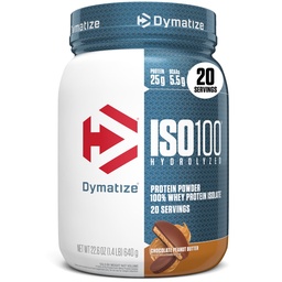 Dimatize אבקת חלבון ISO100 Whey חלבון Isolate, שוקולד בוטנים, 25 גרם של חלבון, 5.5g BCAAs, פחות מ 120 Cal, Gluten חינם, 1g שומן, 1g סוכר, 2g Car (20b לשרתים)