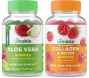 Lifeable Aloe Vera + Collagen & Biotin, Gummies Bundle - גדול Tasting, ויטמין תוסף, Gluten Free, GMO חינם, Chewable