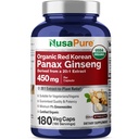 NusaPure Red Panax גינזנג 20:1 לחלץ, 450 מ"ג שווה ל 9,000 מ"ג 180 Veggie Caps (USDA אורגני, non-GMO, טבעוני, Vegetarian, Bioperine)