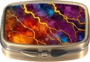 Dinippy Pill Box with Mirror Retreat Pocket 2 השוואתי מקרה ויטמין גלולות מארגנת עבור Pocket Purse ו- Travel (A-Colourful Marble Pattern)