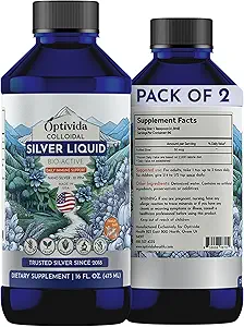 Optivida Health Colloidal Silver נוזלי (2 Pack) - Premium Nano Silver Colloidal תוסף עבור Daily Wellness & Immune Support, Natural Liquid Hydrosol for Adults & Kids, Non-GMO, Gluten-FreeFree