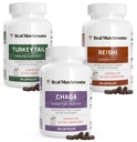 Reishi 415 Longevity קפסולות (90ct), טורקיה Tail Mushroom לחלץ Immune Support (90ct), Chaga Extract Mushroom תוסף (120 כובעים)