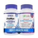 ULTALIFE Men's Health Duo - 2 בקבוקים - One Prostate Support Complex with Saw Palmetto & Beta Sitosterol & One גבוה לחץ דם גבוה תוספת עם Garlic & הותורן ברי מהיר פעילות קפסולות עבור גברים