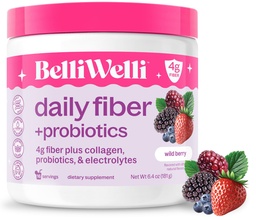 Belli Welli סיבים תוספת לנשים וגברים - Premium Daily סיבים אבקה אורגני Acacia עם תוספת Collagen, Electrolytes & Probiotics - No Bloat, Constipation & Gut Health Support (Wild Berry)