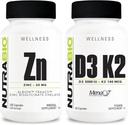 NutraBio Zinc Chelate ווויטמין D3 K2 מינרלים תוספת Bundle - עשוי לעזור עם צמיחה נכונה, פיתוח, מערכת החיסון, ועצם ובריאות הלב
