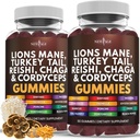 New AGE Mushroom Lion's Mane Gummies - כולל תוסף Mushroom לתמיכה קוגניטיבית Immune, עם Reishi, Cordyceps - 120 Count