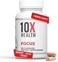 10X בריאות להתמקד Rhodiola Rosea - תוספי המוח עבור זיכרון להתמקד - 60 קפסולות להתמקד תוסף זיכרון לבריאות המוח עם גינקו בילובה, Huperzine A - גינקו בילובה קפסולות