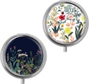 Mini Pill Box, Small Pill Box, Portable Pill Box, Sweet Pill Organer עבור ויטמינים, תרופות, שמן דגים ותוספים (White Flowers + Black Flowers)