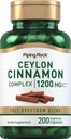 Piping Rock Ceylon Cinnamon Complex כמוסות 1200 מ"ג | 200 Count | Herbal Supplement