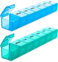 BUG HULL שבועי גלולה מארגנת 2 חבילות גדולות, מארגנת גלולות נסיעות גדולות נוספות, Pill Box 7 Day, Travel Pill Case, Medicine PillPSKer עבור ויטמינים, תוספים ותרופות (כחול + ירוק)