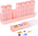 מארגנת גלולות שבועיות 3X ביום, Detachable Pill Box 7 Day, גדול 3 פעמים ביום CASE, Travel Pill Container Holder, Week תרופות Dispenser Pillbox עבור תוספי ויטמינים, ורוד