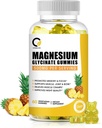(1 Pack) Magnesium Glycinate Gummies, High-Absorption Magnesium תוספת עם Calcium & ויטמינים, תמיכה העצם, שריר, לילה, זיכרון ו Mood, טבעוני, non-GMO, 60 הרוזן, Pineapple Flavor