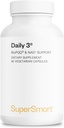 SuperSmart Daily3 + Bio PQQ (All-in-One Formula) - Multivitamin for Women and Men - 45 חומרים מזינים חיוניים | Non-GMO & Gluten-Free | 1 חודש אספקה - 90 קפסולות צמחוניות