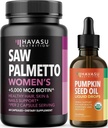 HAVASU NUTRITION USDA Organic Pumpkin Seed Oil טיפות (60 משרתים) & Saw Palmetto for Women Hair Complex (שרתים)