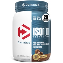 Dimatize אבקת חלבון ISO100 Whey חלבון Isolate, שוקולד Gourmet, 25g של חלבון, 20 משרתים, 5.5g BCAAs, פחות מ 120 Cal, Gluten Free, 1g שומן, 1g סוכר, 2g Carb, 2g Carb