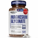 Magnesium Glycinate 500 מ"ג - Chelated & Buffered High Absorption Magnesium תוספת תמיכה הקלה מתח, עיכול, עצם, שינה, עצבים ובריאות השרירים - Made in USA - 120 קפסולות טבעוניות