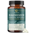 משולש מגנזיום Softgels | Citrate, Malate, & Oxide | Highly Absorbable Magnesium תוסף עבור Digest, Calm, Leg Cramps, & Sleep Support | 300mg Complex | Easy to Swallow Soft Gels