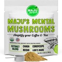 MAJU's Mental Mushroom אבקת לחלץ, אריה חזק מאן, Chaga, Reishi, Cordyceps, פירות גוף עבור קפה, Immune System Booster, Nootropic Brain Supplement, Memory, אורגני Mushrooms