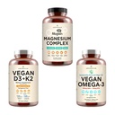 AMANDEAN Premium Magnesium Complex, אומגה 3, טבעוני D3+K2 Bundle. תמיכה מבוססת צמחים Algae DHA & EPA. איכות שינה, Focus & Mood תמיכה בלב בריא, מוח, מפרקים ועיניים