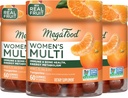 Mega Food Women's Multi-vitamin for Women-חניכיים ויטמינים C, ויטמין D, Zinc, ויטמין B12 & Choline- Immune Support & Bone Health- Vegetarian- Tangerine - 60 מסטיקים (30 משרתים) 3 Pack
