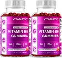 Vitamatic 2 Packs ויטמין B6 100 מ"ג חניכיים - Natural Strawberry Flavor - 60 חניכיים המבוססות על Pectin לבקבוק - מערכת העצבים & אנרגיה תמיכה