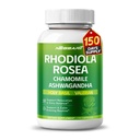 RHODIOLA תוספת של 11-in-1 תערובת טבעית עם Chamomile L-theanine Ashwagandha Holy בזילריאן Passionflower - 150 Count - Made & Tested בארצות הברית