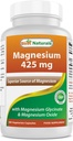 Best Naturals Magnesium 425 מ"ג 180 קפסולות Veggie - High Absorption Magnesium Glycinate & Magnesium Oxide Chelated, non-GMO, Gluten Freeשרירים להירגע ( Count (Pack of 1))